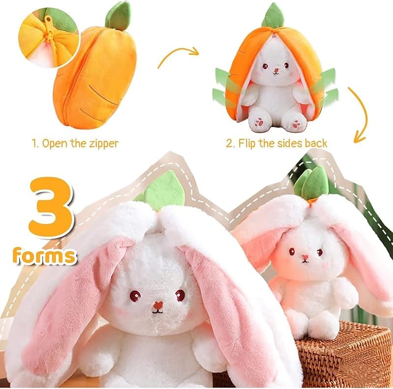 Mukorolee 2PCS Plush Toy Pillows Reversible Carrot Strawberry Bunny with Zipper, Easter Stuffed Animal Rabbit Plushie Cute Birthday Gift for Kids — 2 of 5