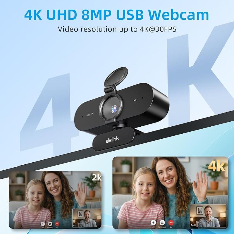 4K USB Webcam for PC with Auto Focus Streaming, Dual Noise Reduction Microphones, Crystal Clear Video Quality and Smooth Plug and Play Setup — 2 of 5
