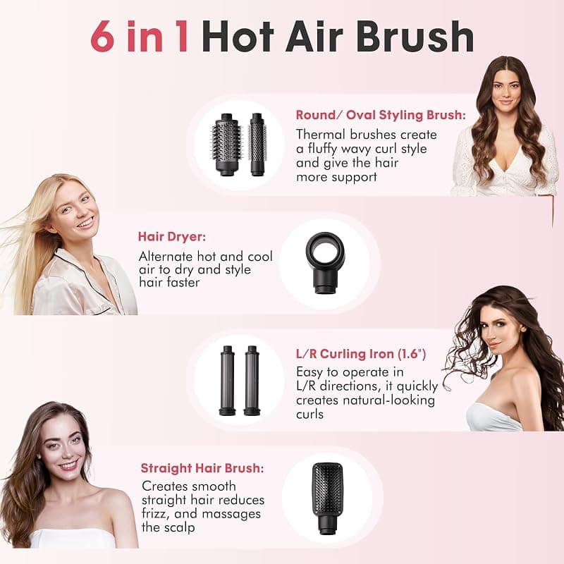 6 in 1 Hot Brush Hair Styler and Blow Dryer Brush Set with Auto-Winding Curl L/R, Fast Drying, Smooth Blowouts, Root-Lift Volume and Frizz-Free — 3 of 5