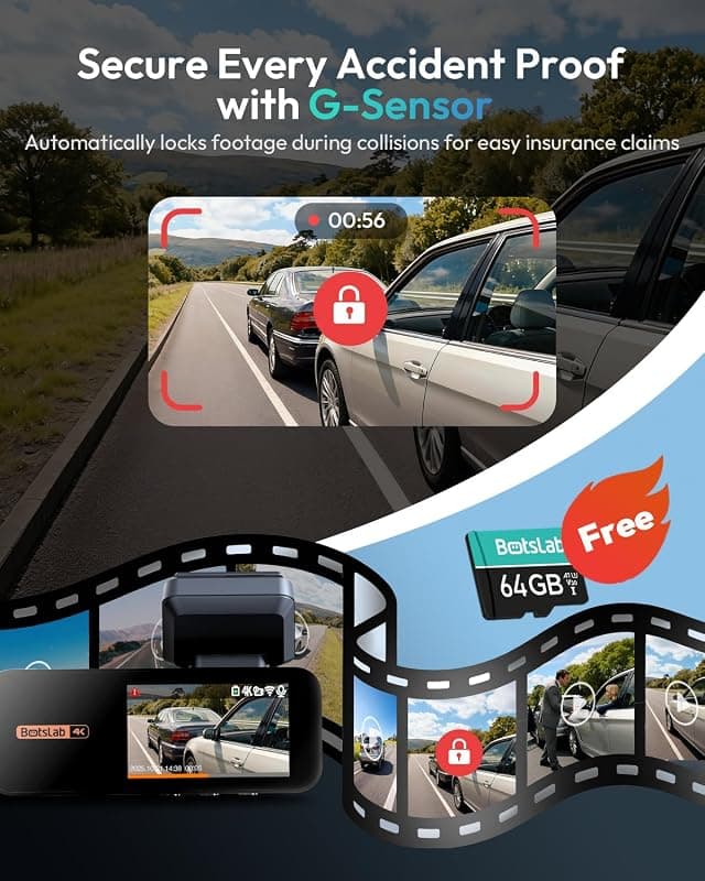 BOTSLAB G980H 4K STARVIS Dash Cam Front and Rear with 64GB Card, 2026 Upgraded Ultra HD Recording, Night Vision and Wide-Angle Lens Protection — 4 of 5