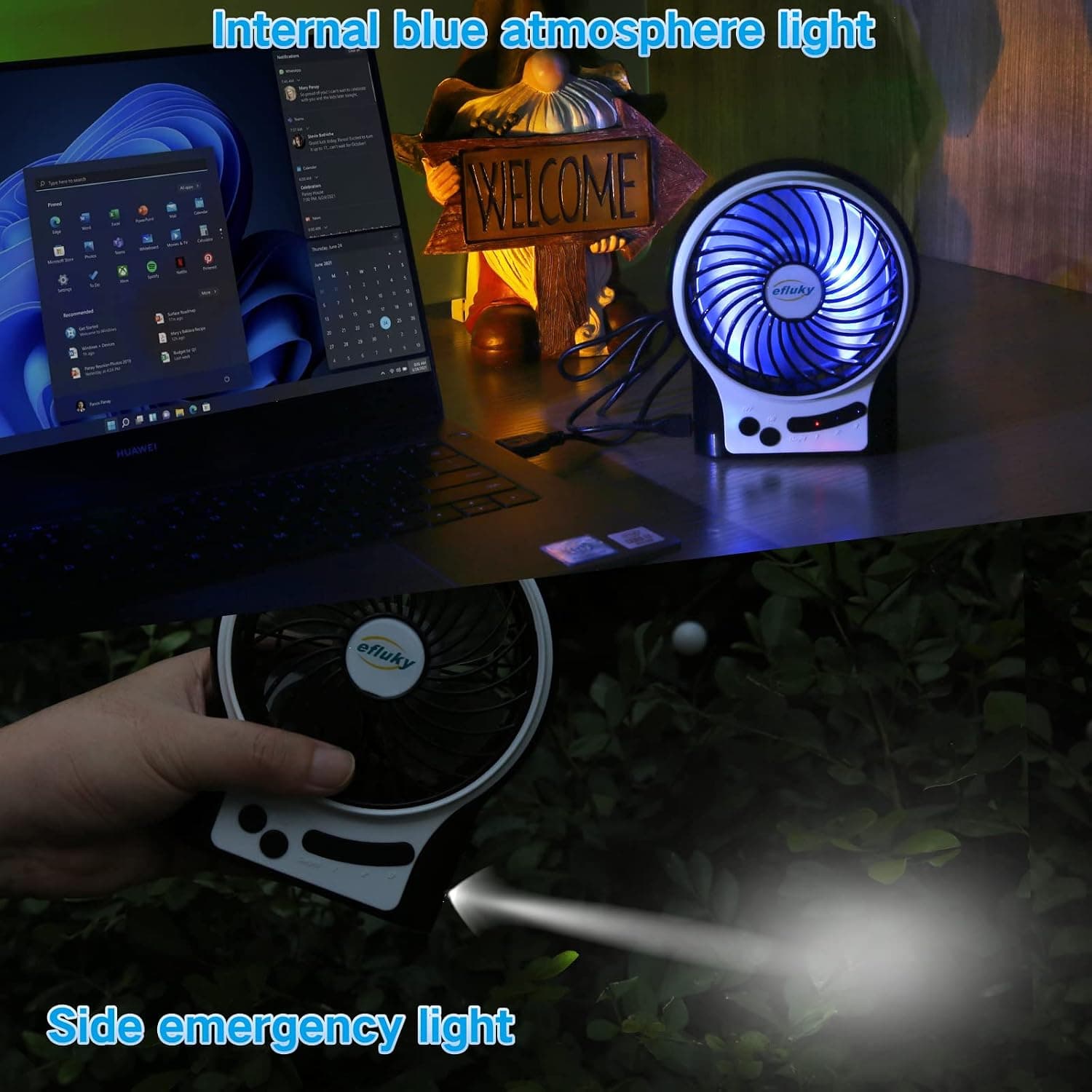 4.9 Inch Mini Rechargeable Desk Fan with USB Power, Compact Portable Design, Adjustable Airflow Speeds, Quiet Cooling Operation and Lightweight Build — 4 of 5