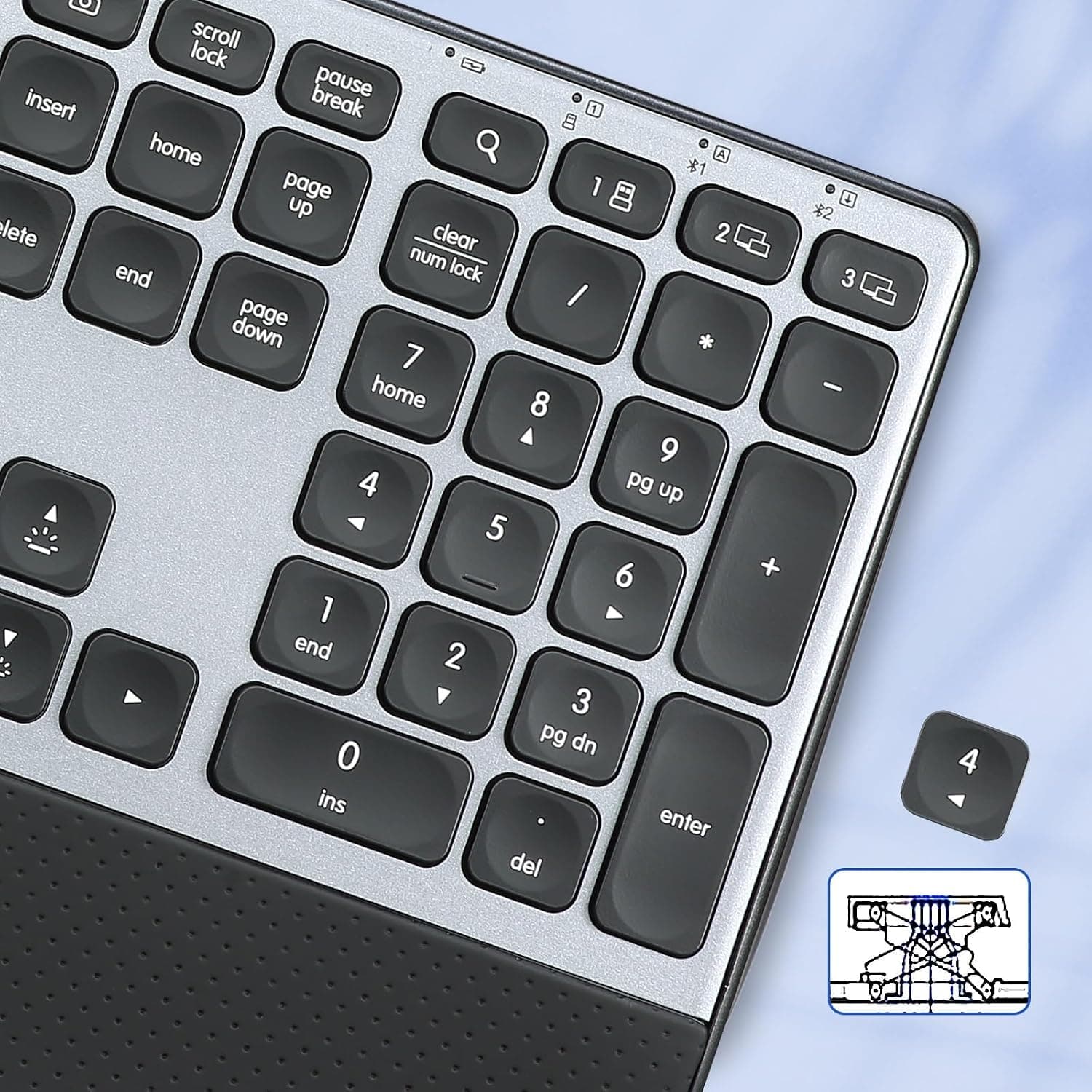 Rechargeable Full-Size Bluetooth Keyboard with Ergonomic Wrist Rest, Wireless Connectivity, Long Battery Life and Quiet Keys for Office Work — 5 of 5