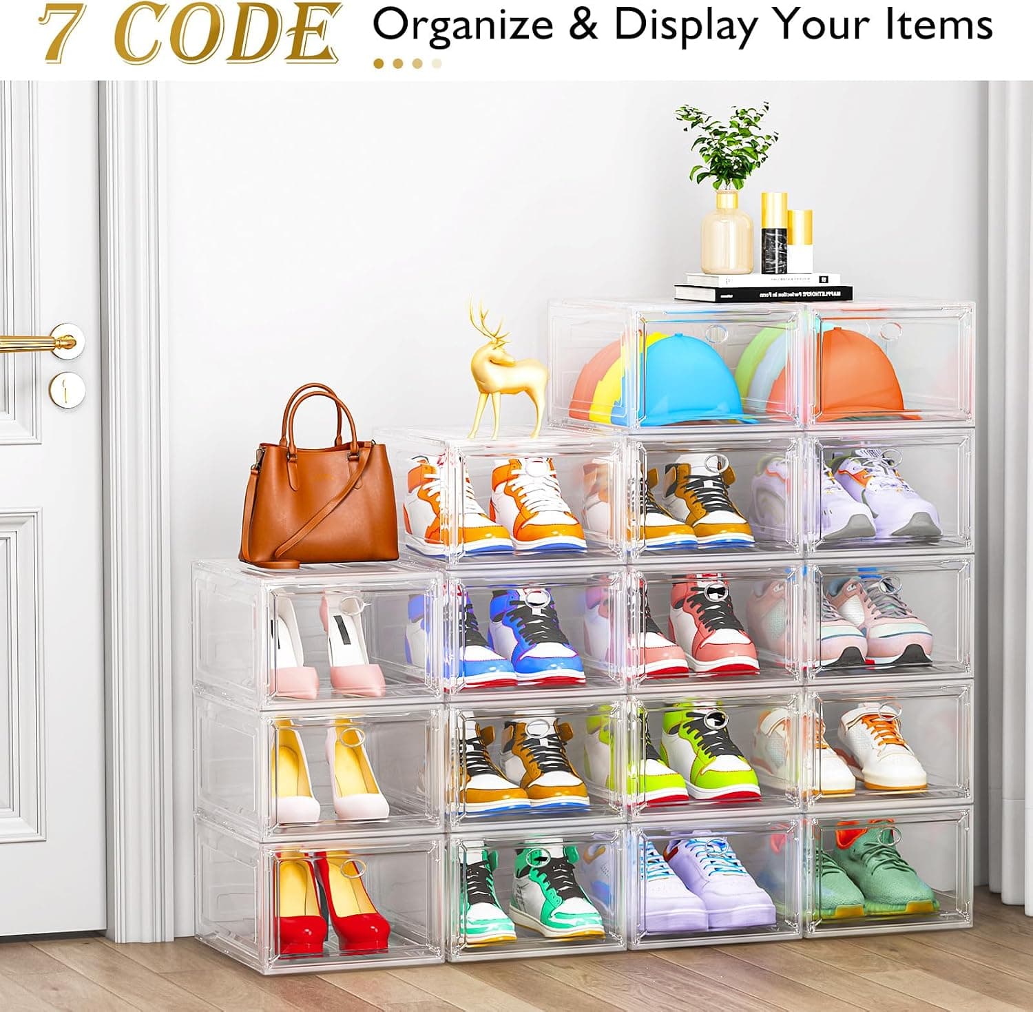 Large Thick Clear Shoe Organizer with Magnetic Door and Stackable Shoe Storage Box Design for Closet Organization and Dust-Free Sneaker Display — 4 of 5