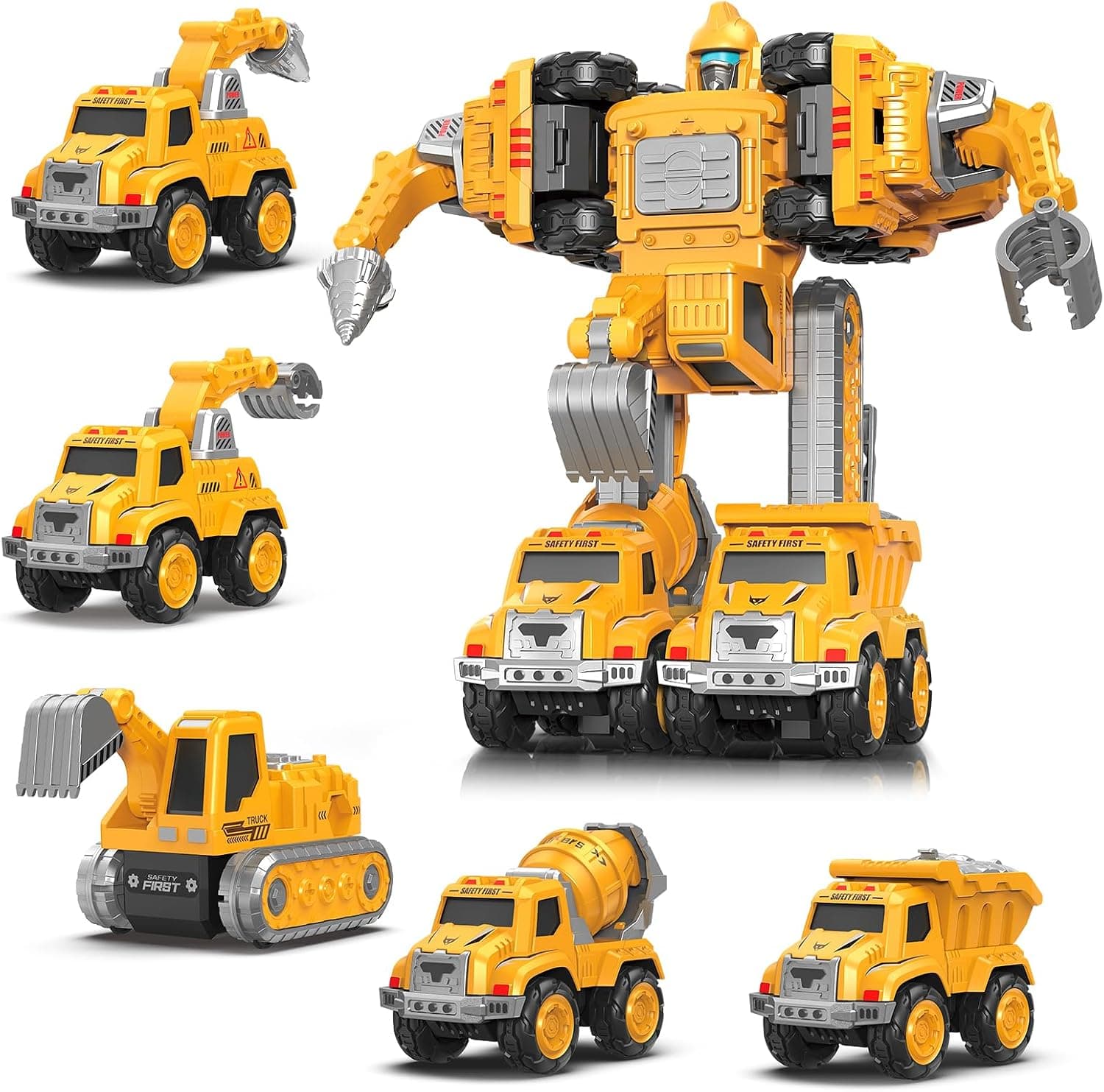 5-in-1 Detachable Construction Vehicles Set Transform Robot Kids Toys Cars Easy DIY Playtime Experience for Young Boys and Girls Birthday Gifts