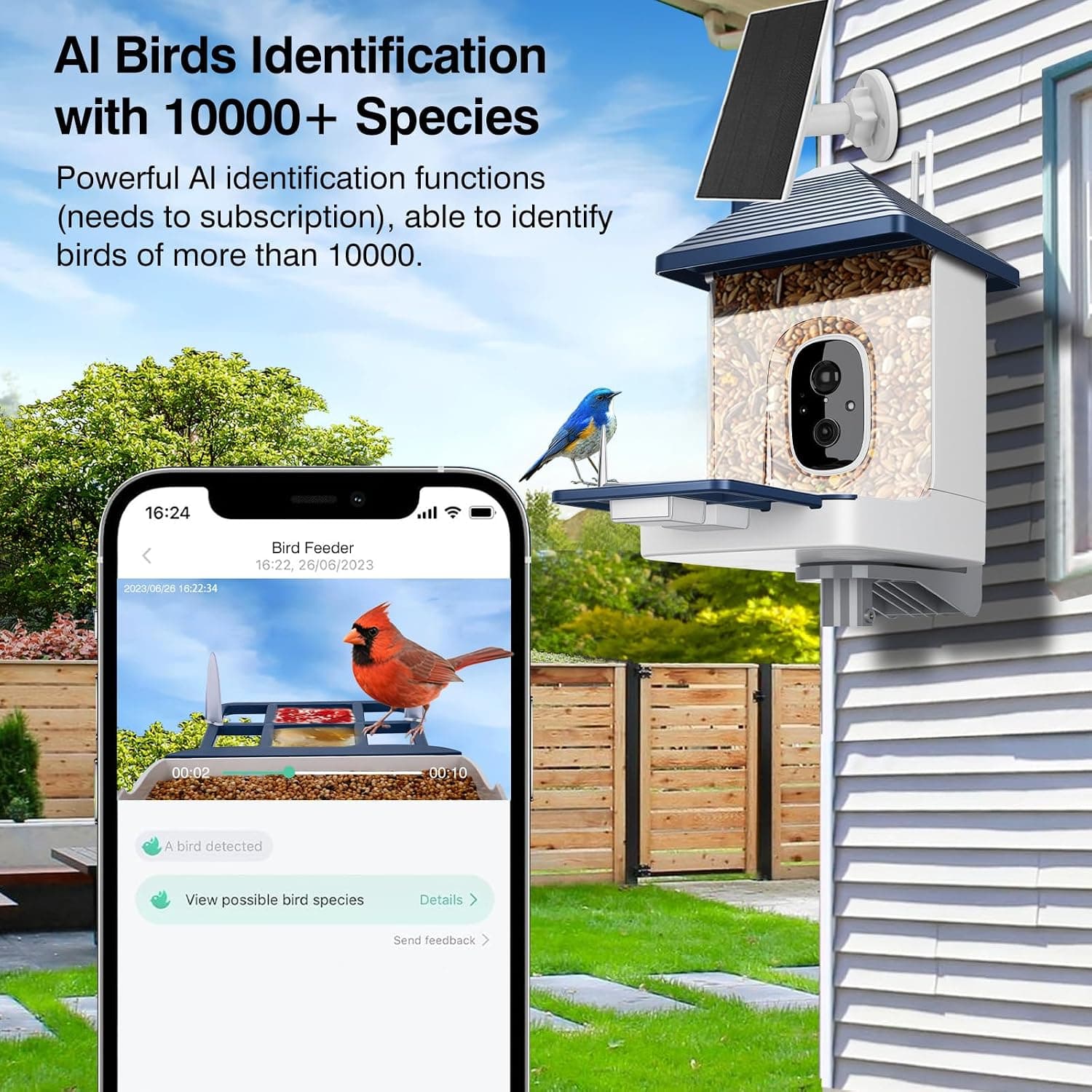 Smart Bird Feeder with Camera Solar Powered, AI Bird ID Outdoor, 2K HD Camera, Wireless Connection and Motion Detection — 3 of 5