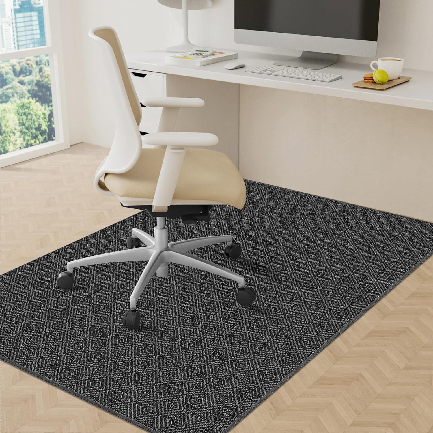 KMAT Office Chair Mat 45x53in Heavy Duty Hardwood Tile Floor Protector for Rolling Chairs, Work, Study, Office, Black — 1 of 5