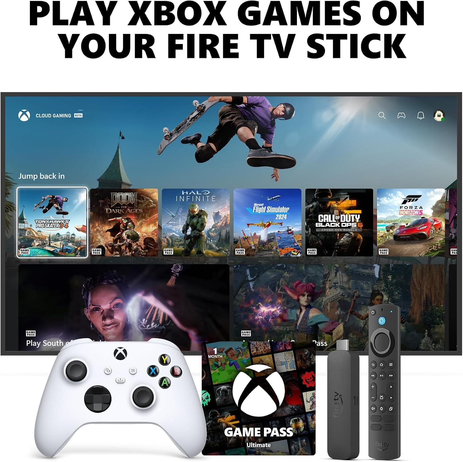 Xbox Wireless Controller Robot White and Fire TV Stick 4K Max Gaming Bundle with Game Pass Ultimate 1 Month for Windows, Mobile and Smart TVs — 1 of 5