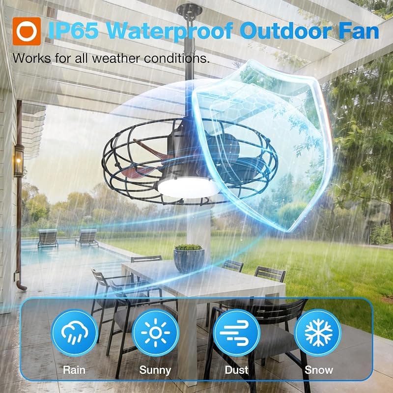 addlon 20-Inch Outdoor Ceiling Fan with Light for Patio, Featuring IP65 Weather-Resistant Design, Caged Fan Structure, and Convenient Plug-In Setup — 2 of 5