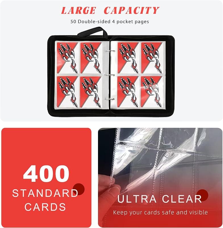 Trading Card Binder 4 Pocket with 50 Removable Sleeves for Pokemon and Yu-Gi-Oh Card Storage and Protection — 5 of 5