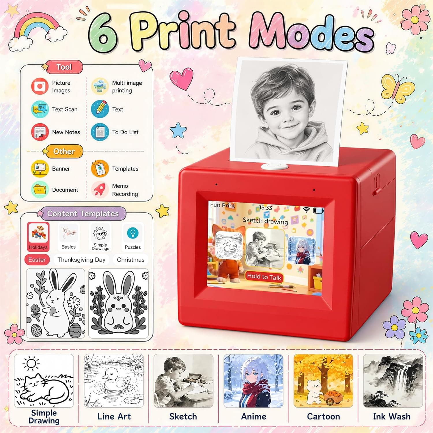 Mini Sticker Maker Printer with 2-in-1 AI Print and Chat Assistant, 6 Art Modes, Inkless Thermal Printing, and Kid-Safe Design for Creative Play — 3 of 5