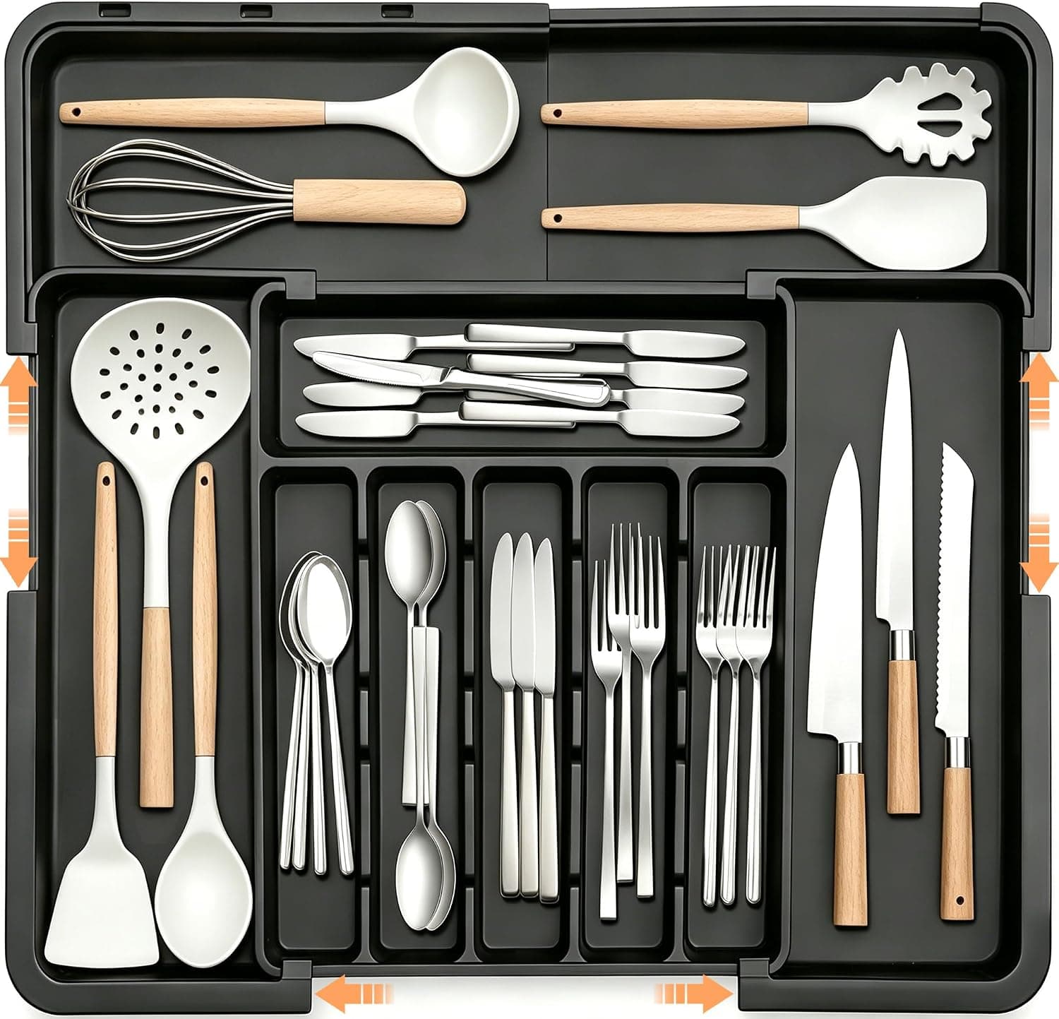 Silverware Drawer Organizer Expandable Utensil Tray with Adjustable Compartments for Kitchen Kitchenware Cutlery Storage and Flatware Sorting — 2 of 5