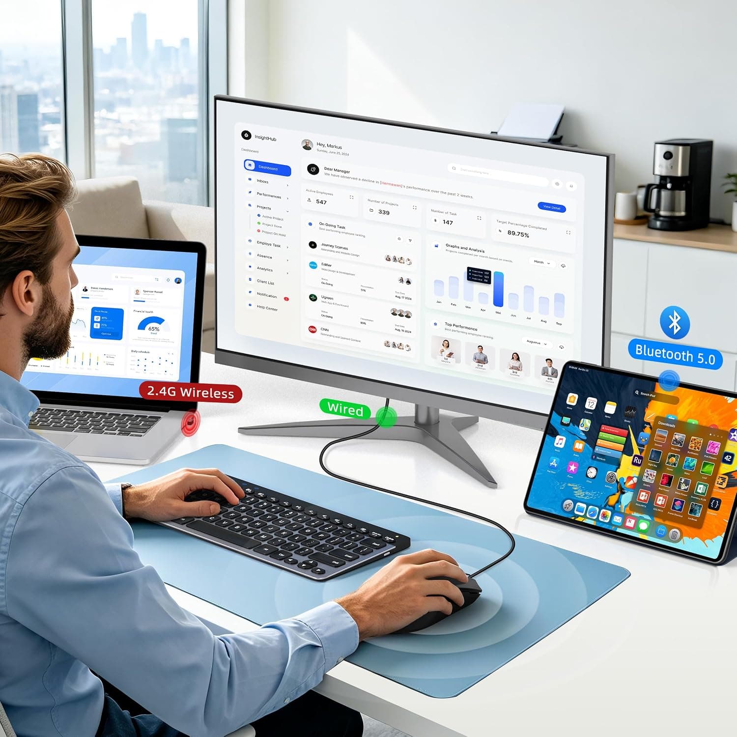 Tri-Mode Wireless Mouse with Bluetooth, 2.4G Wireless, and USB-A Wired Connectivity Options for Versatile Daily Work — 4 of 5