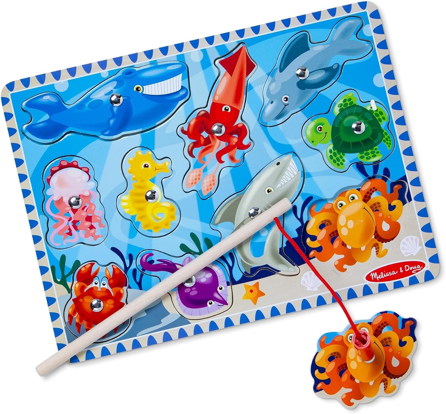 Melissa & Doug Magnetic Wooden Fishing Game and Puzzle with Colorful Wooden Ocean Animal Magnets and Hand-Eye Coordination Skill Development — 1 of 5