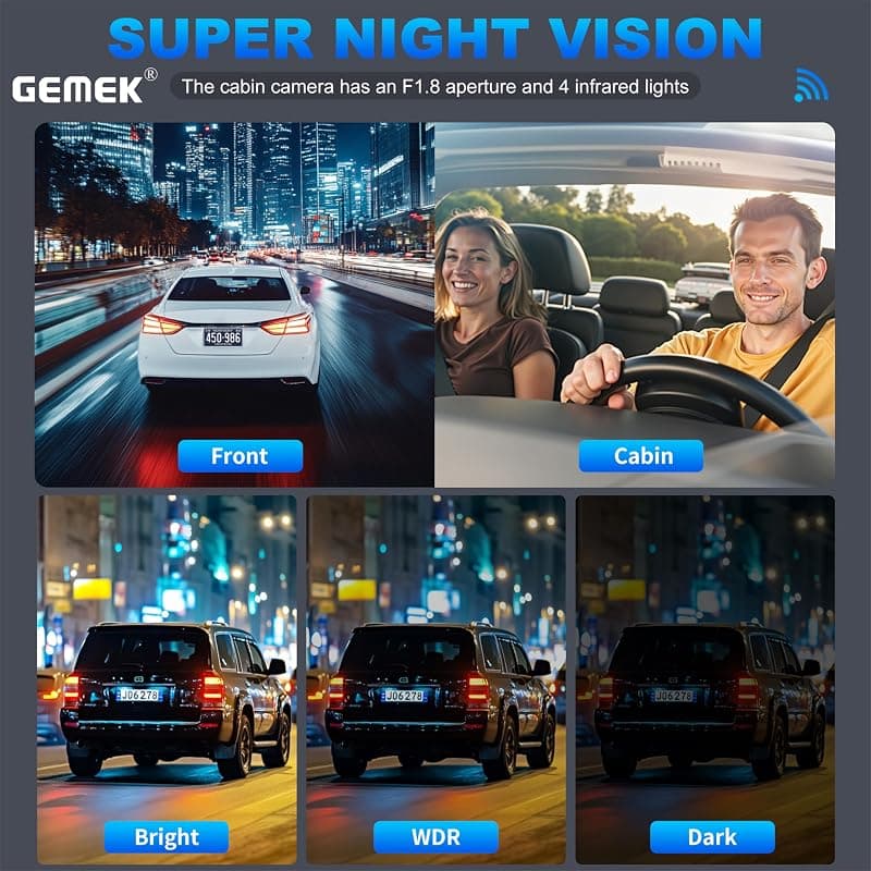 GEMEK 360 Degree View 4 Channel Dash Cam with 2K Front and Rear Inside Left Right Coverage, 5G WiFi App Control, Free 64GB TF Card and Night Vision — 4 of 5