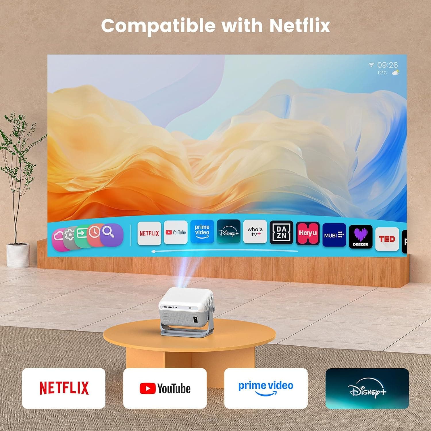 Smart Projector with Wi-Fi and Bluetooth Connectivity, Compact Portable Design for Home Theater Entertainment, Built-in Speaker and Screen Mirroring — 3 of 5
