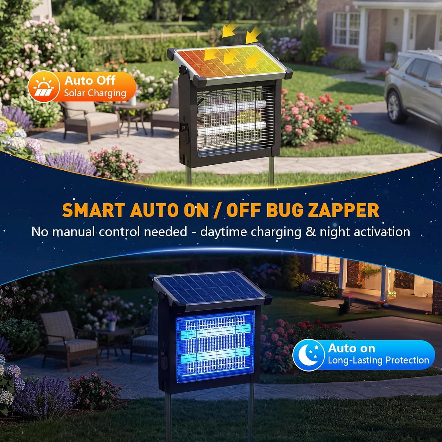 Solar Mosquito Zapper 4500V Outdoor Bug Zapper with 1/2 Acre Coverage, 4000mAh Battery, Dual Solar and USB Charging, and IPX5 Waterproof Rating — 5 of 5