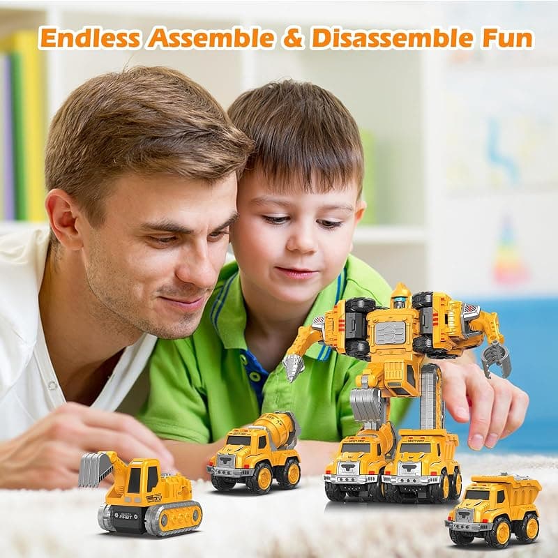 5-in-1 Detachable Construction Vehicles Set Transform Robot Kids Toys Cars Easy DIY Playtime Experience for Young Boys and Girls Birthday Gifts — 4 of 5