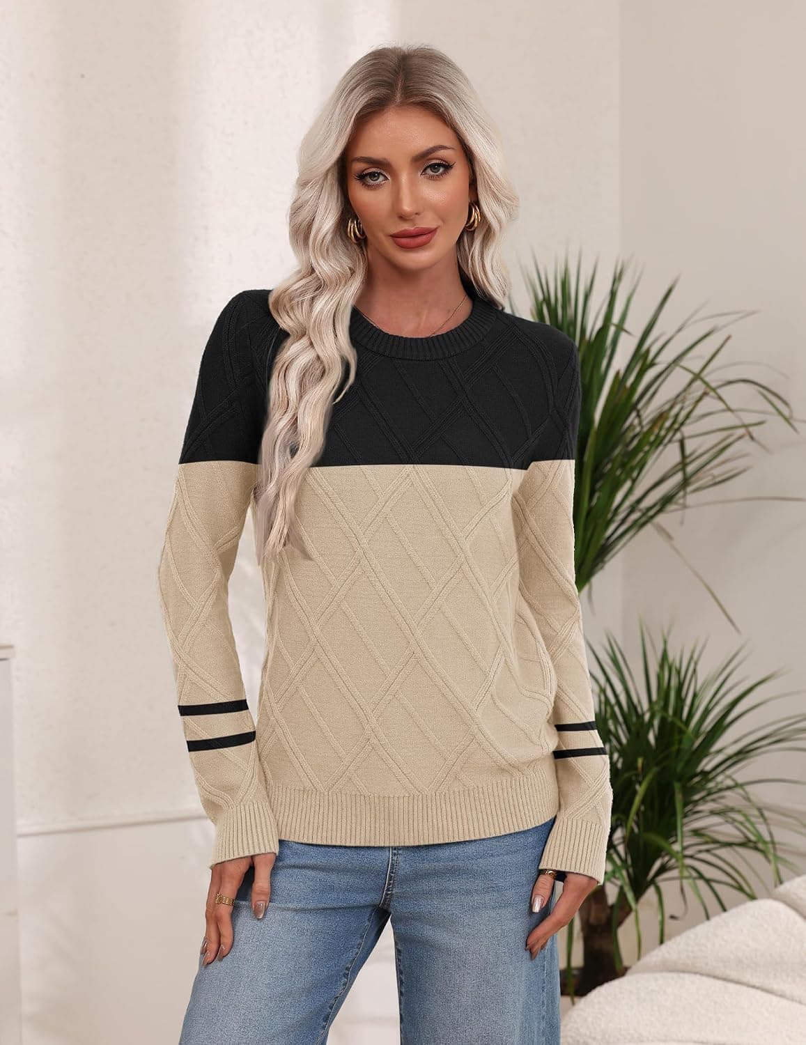 Zeagoo Women Cable Knit Sweaters Fall Winter Long Sleeve Crewneck Tops Casual Pullover Soft Warm Comfortable Everyday Wear — 3 of 5