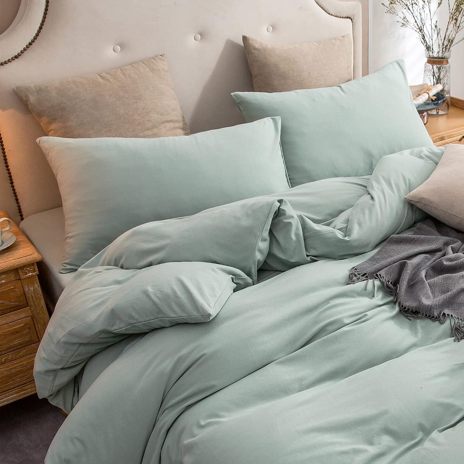 PURE ERA Jersey Knit Pillow Cases in Solid Sage Green Standard Size with Soft Breathable Cotton Fabric and Wrinkle-Resistant T-Shirt Material — 4 of 4