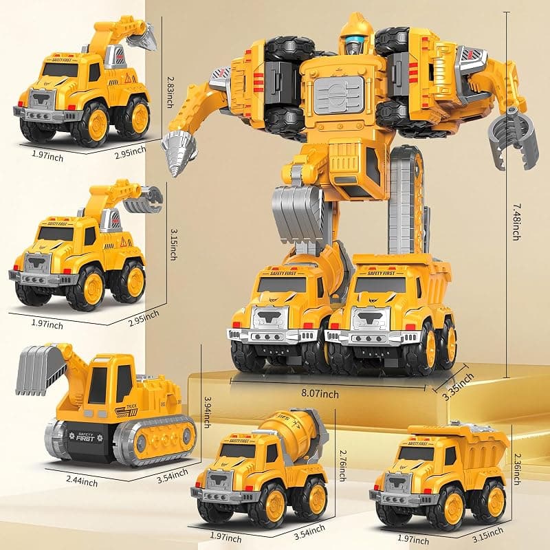 5-in-1 Detachable Construction Vehicles Set Transform Robot Kids Toys Cars Easy DIY Playtime Experience for Young Boys and Girls Birthday Gifts — 5 of 5