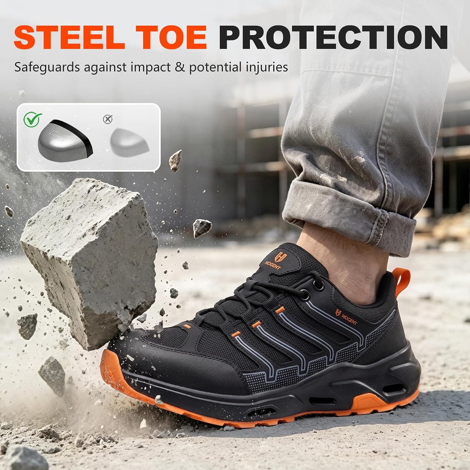 Hogent Steel Toe Shoes for Men, Breathable Anti-Puncture Safety Sneakers with Lightweight Construction, Protective Design and Comfortable Daily Fit — 3 of 5