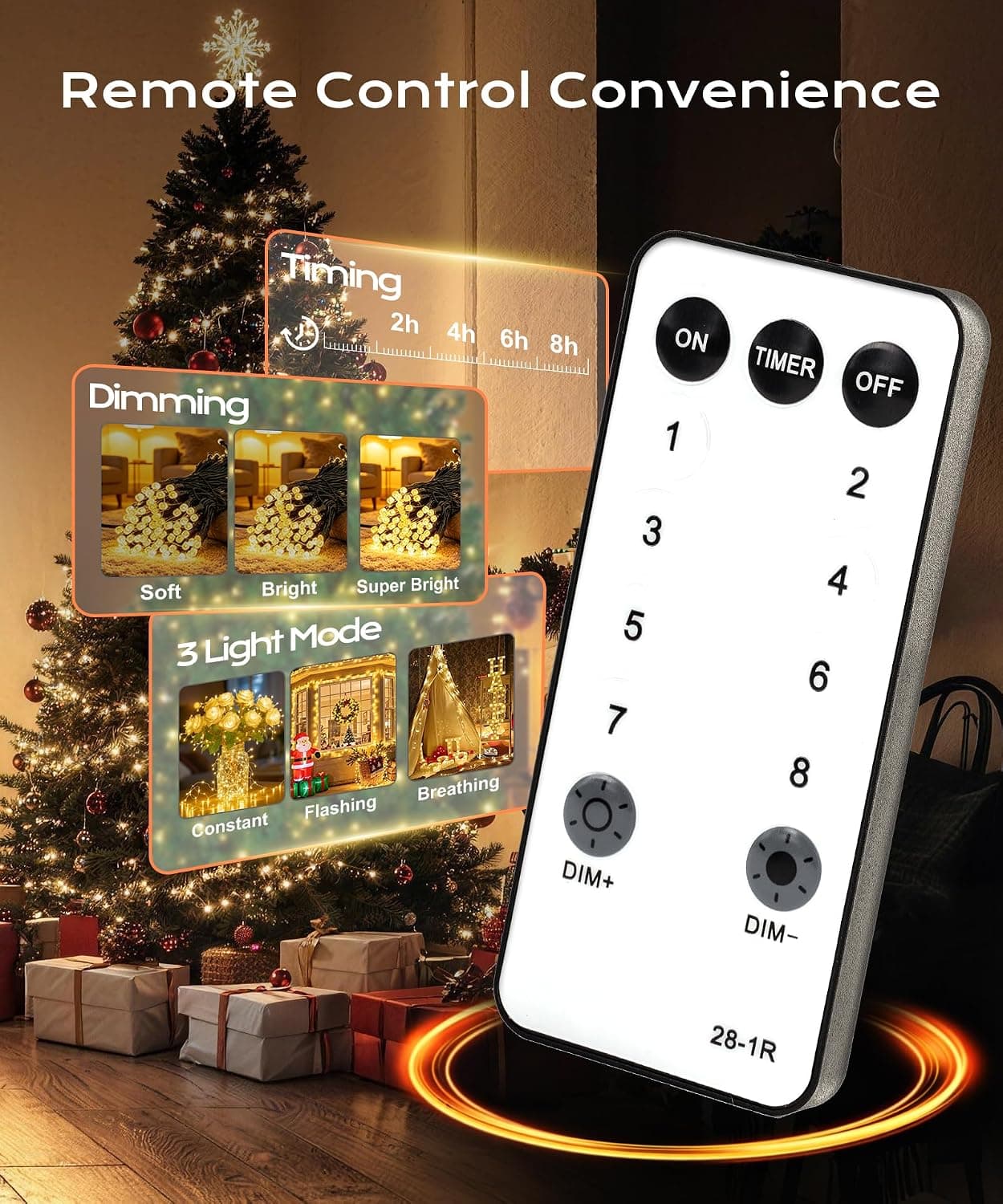 66ft 200-LED Warm White Fairy String Lights with Included Remote Control, Flexible Copper Wire, Multiple Lighting Modes and Energy Efficient Design — 4 of 5