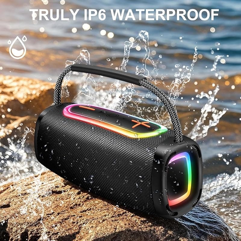 2026 Outdoor Bluetooth BT5.4 Speaker with 75W Loud Sound, IPX7 Waterproof, 40-Hour Playtime, Deep Bass, 6000mAh Battery and RGB Light Show Black — 3 of 5