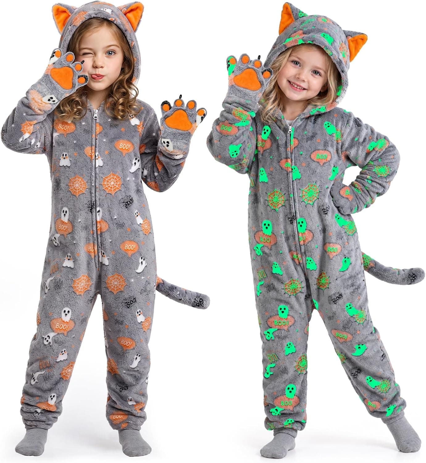Joycover Halloween Cat Costume for Girls Kids Glow in the Dark Cat Onesie with Soft Hooded Design and Comfortable Lightweight Fabric — 1 of 5