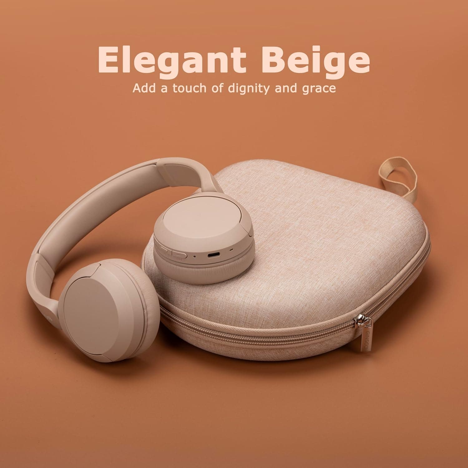 Universal Beige Headphone Case with Hard Shell Exterior, Soft Interior Lining, Accessory Pocket and Secure Zip Closure for Travel and Storage — 2 of 4