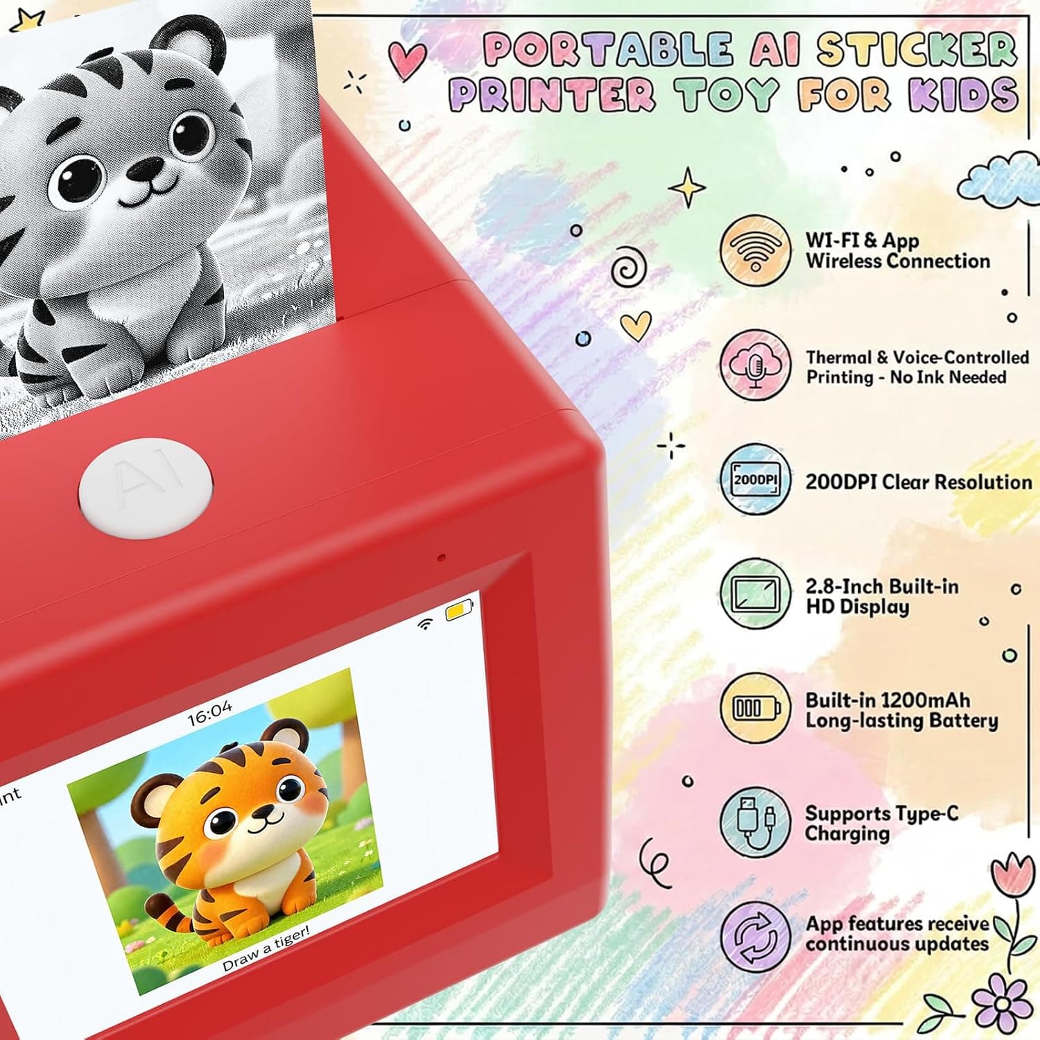 Mini Sticker Maker Printer with 2-in-1 AI Print and Chat Assistant, 6 Art Modes, Inkless Thermal Printing, and Kid-Safe Design for Creative Play — 4 of 5