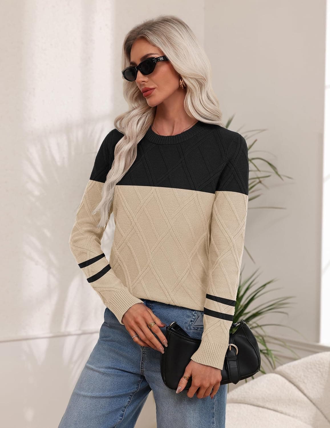 Zeagoo Women Cable Knit Sweaters Fall Winter Long Sleeve Crewneck Tops Casual Pullover Soft Warm Comfortable Everyday Wear — 4 of 5
