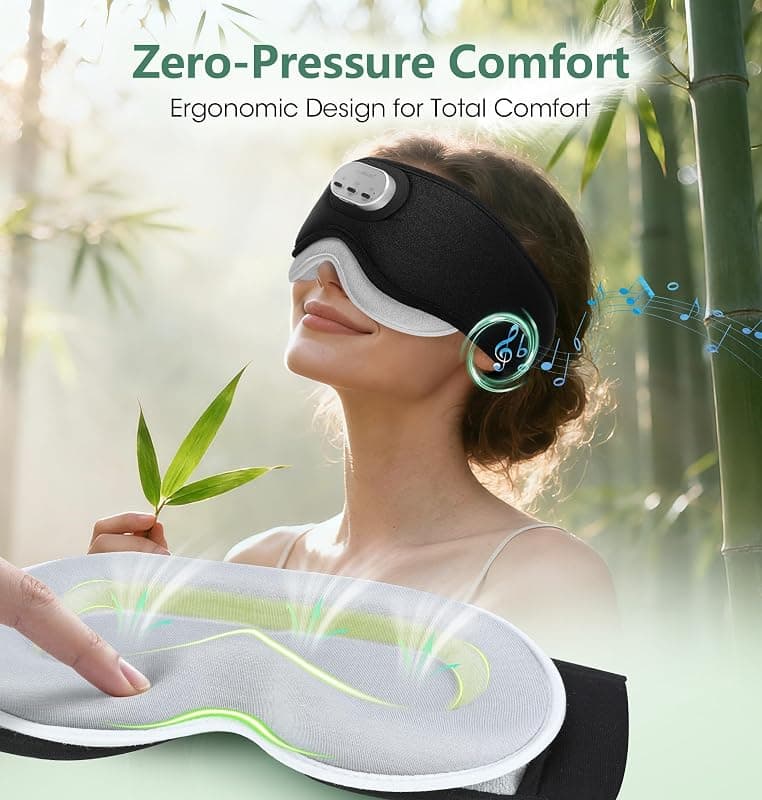 LC-dolida Bluetooth Sleep Eye Mask with Bamboo Cotton Fabric, 3D Zero-Pressure Cups, Voice Control, Timer Setting, and Total Blackout Coverage — 5 of 5