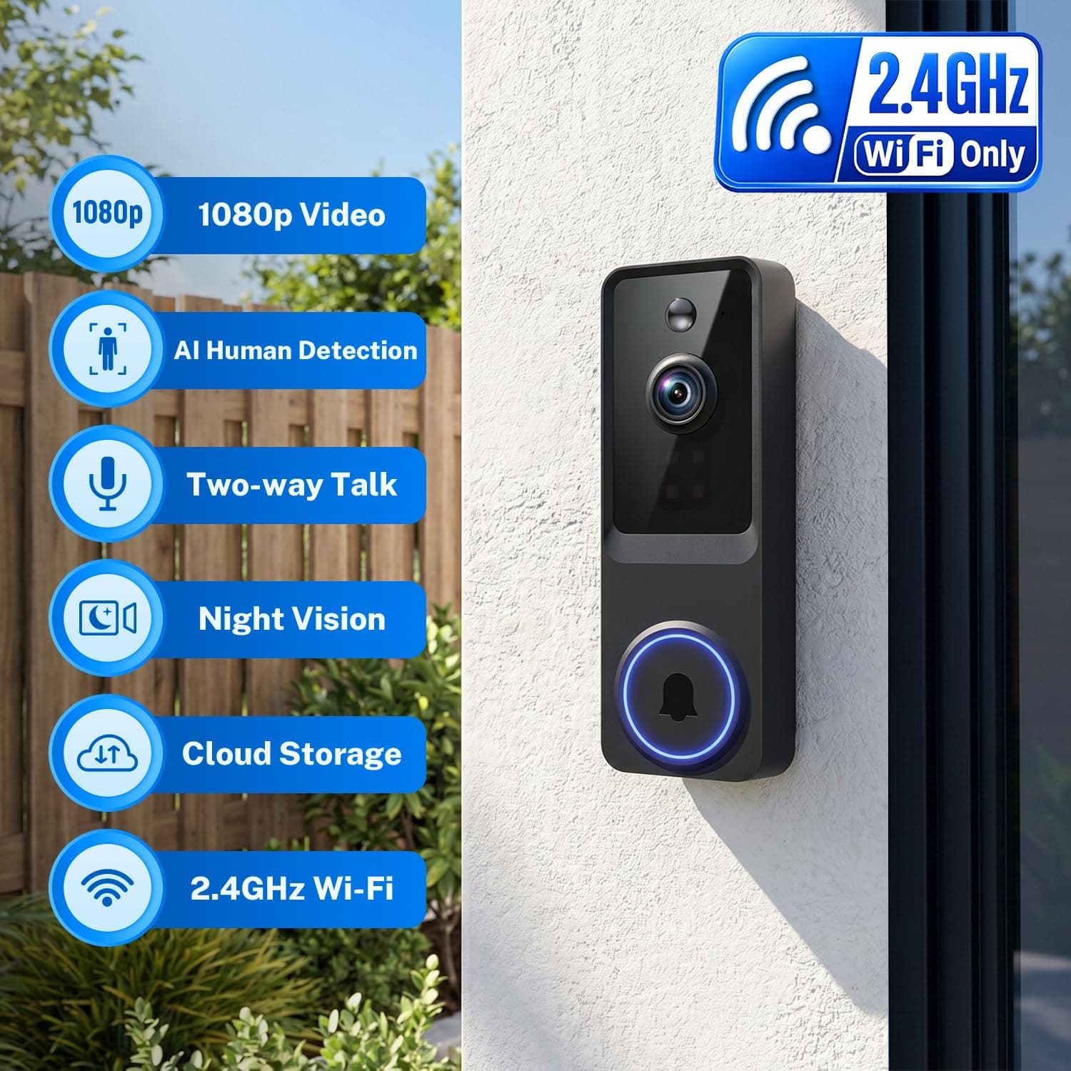1080P Battery Wireless Doorbell Camera featuring Crystal Clear Video Resolution, Motion Detection Alerts and Two-Way Audio Communication — 3 of 5