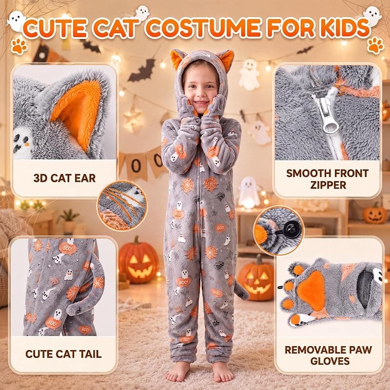 Joycover Halloween Cat Costume for Girls Kids Glow in the Dark Cat Onesie with Soft Hooded Design and Comfortable Lightweight Fabric — 5 of 5