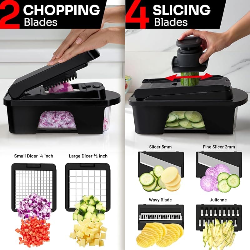 Mueller Home Ultimate 12 Blade Vegetable Chopper and Mandoline Slicer with Interchangeable Stainless Steel Blades, Food Container and Safety Guard — 4 of 5