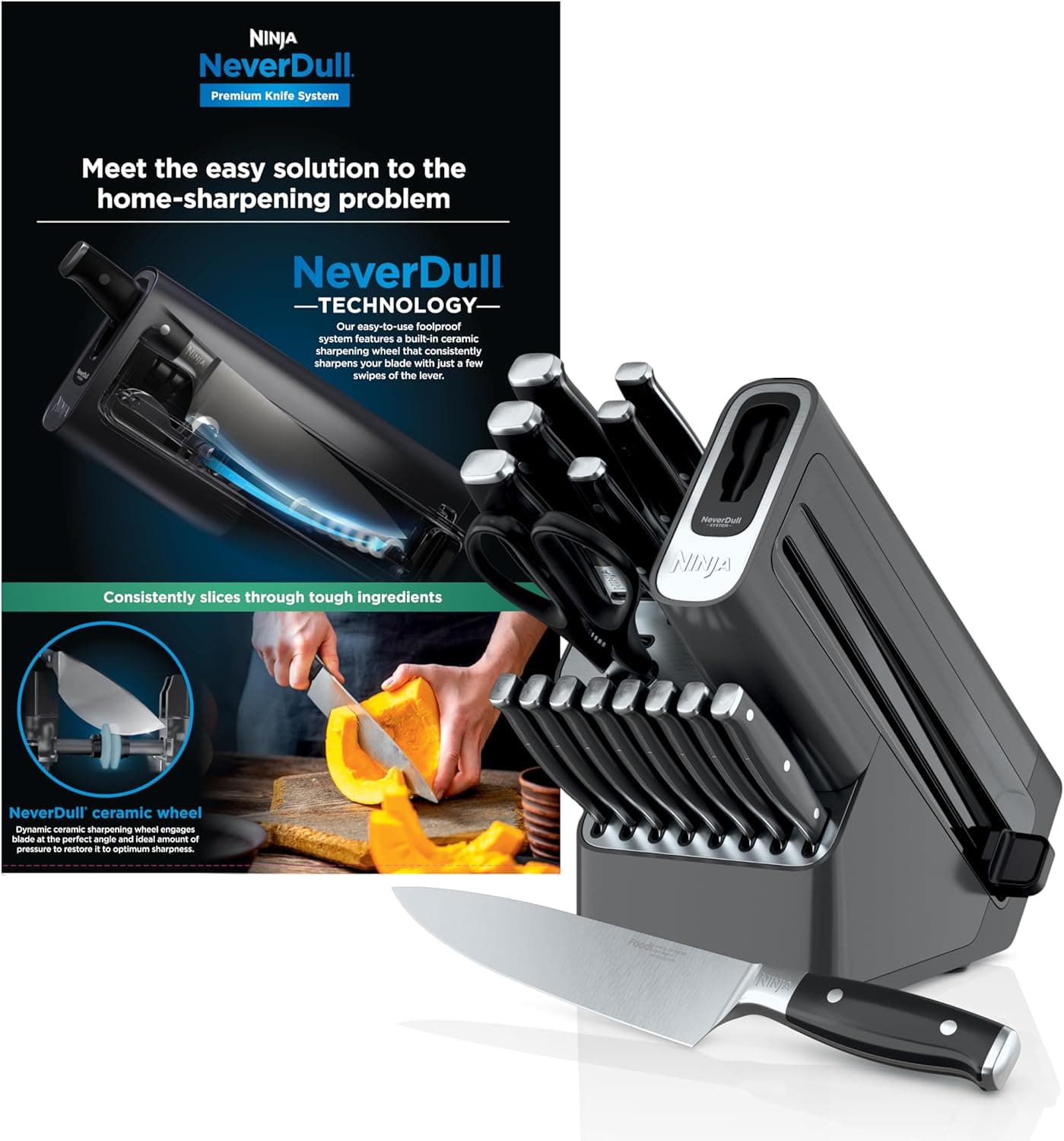 Ninja NeverDull 17-Piece Knife Block Set with Built-in Sharpener and Durable Forged Stainless Steel Blades in Sleek Modern Black Finish — 1 of 5