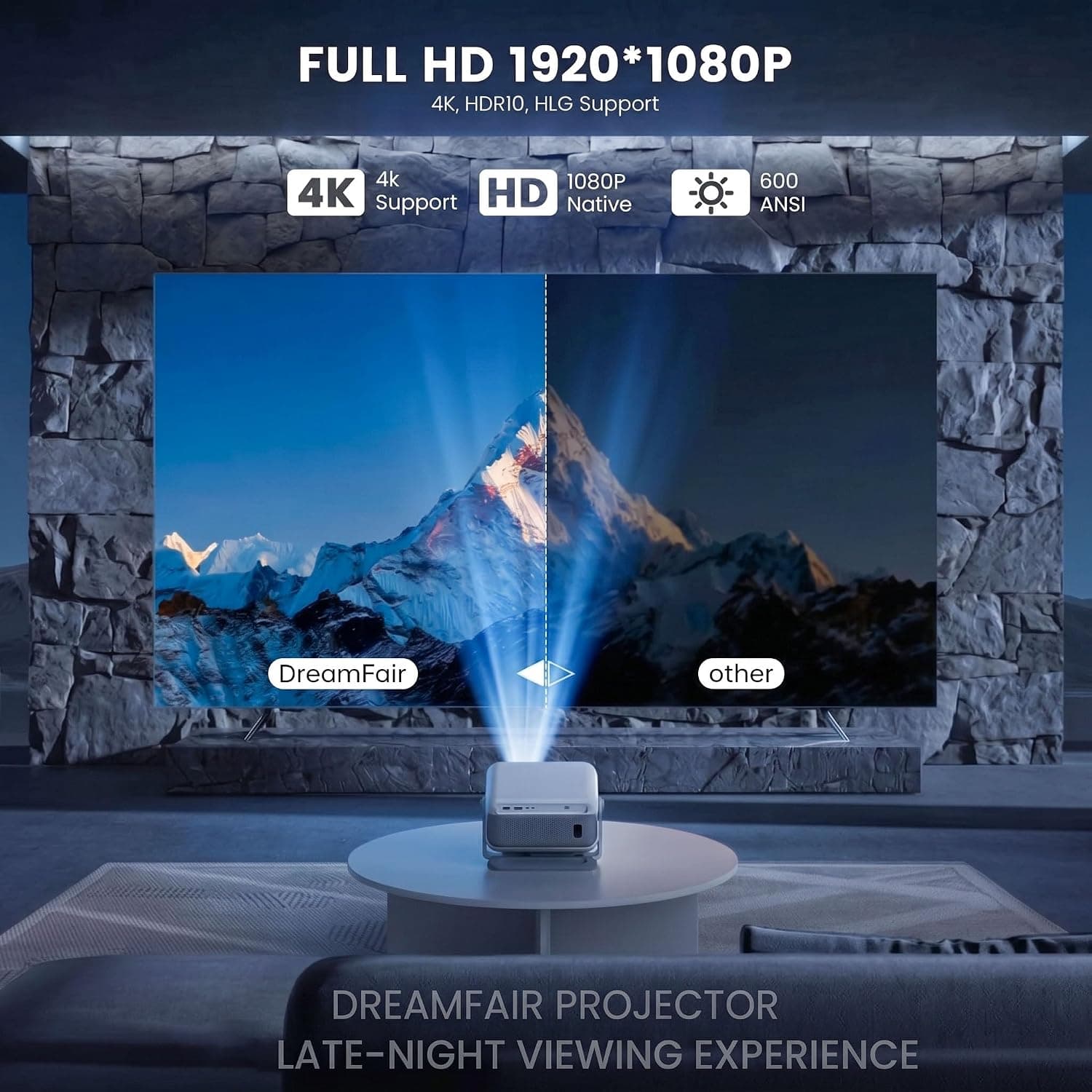 Smart Projector with Wi-Fi and Bluetooth Connectivity, Compact Portable Design for Home Theater Entertainment, Built-in Speaker and Screen Mirroring — 4 of 5
