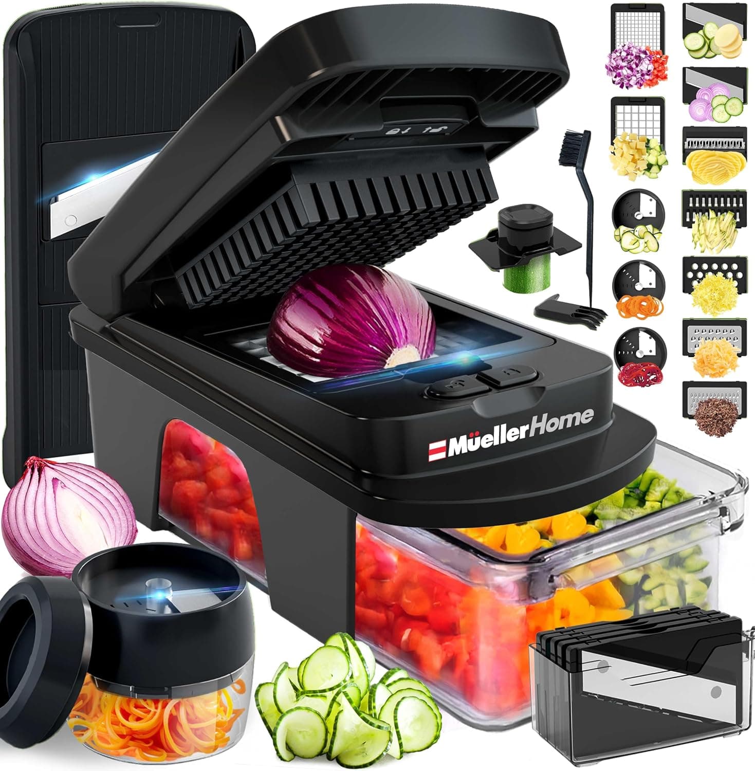 Mueller Home Ultimate 12 Blade Vegetable Chopper and Mandoline Slicer with Interchangeable Stainless Steel Blades, Food Container and Safety Guard — 1 of 5