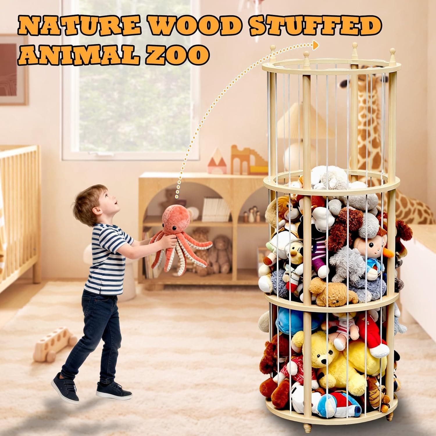 Extra Large Wooden Stuffed Animal Storage Zoo with Heavy-Duty Elastic Cords for Organizing Kids Room Toy Collection and Stuffed Toys — 5 of 5
