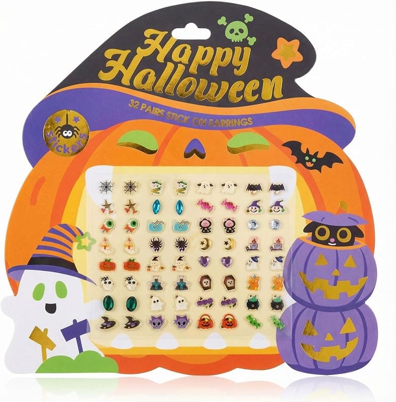 2 Sheets Halloween Sticker Earrings and Stick-on Earrings for Kids with Festive Holiday Designs, Safe Temporary Facial Accessories for Costumes — 3 of 5