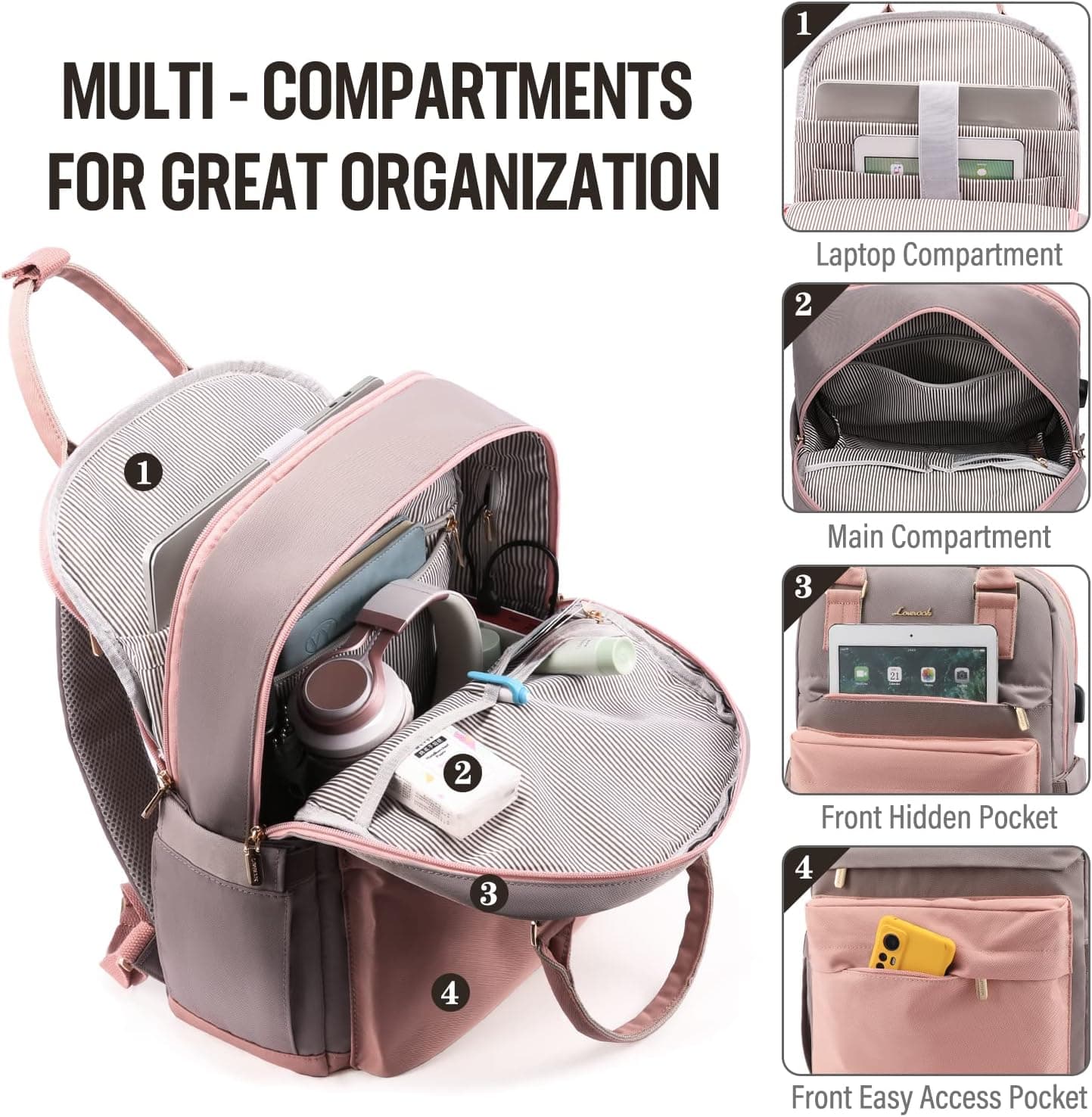 15.6 Inch Anti-Theft Laptop Backpack with Water-Resistant Fabric, USB Charging Port, Hidden Security Pockets, and Spacious Travel Compartments — 4 of 5