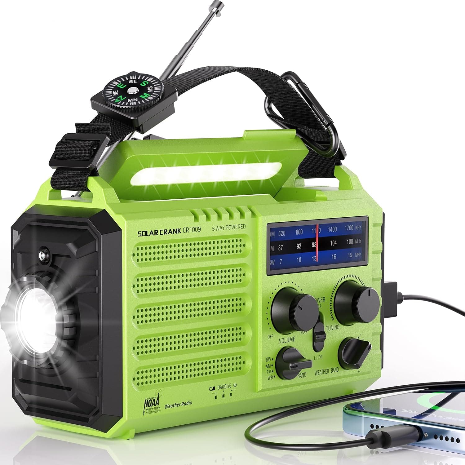 Emergency Weather Radio Battery 5000mAh 18500mWh with Rechargeable Power Bank and Hand Crank NOAA Alert Support — 2 of 5