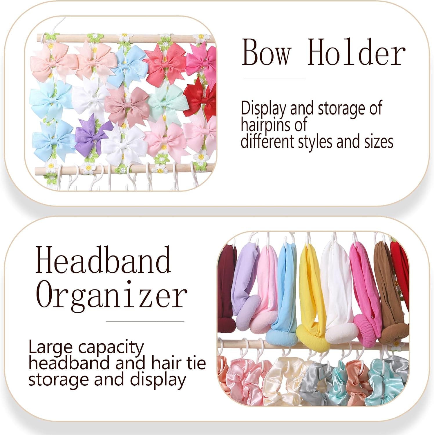Headband Holder Hair Bow Organizer for Girls Room Nursery with Large Capacity Storage Space, Wall Hanging Design, and Durable Cotton Canvas Material — 3 of 5