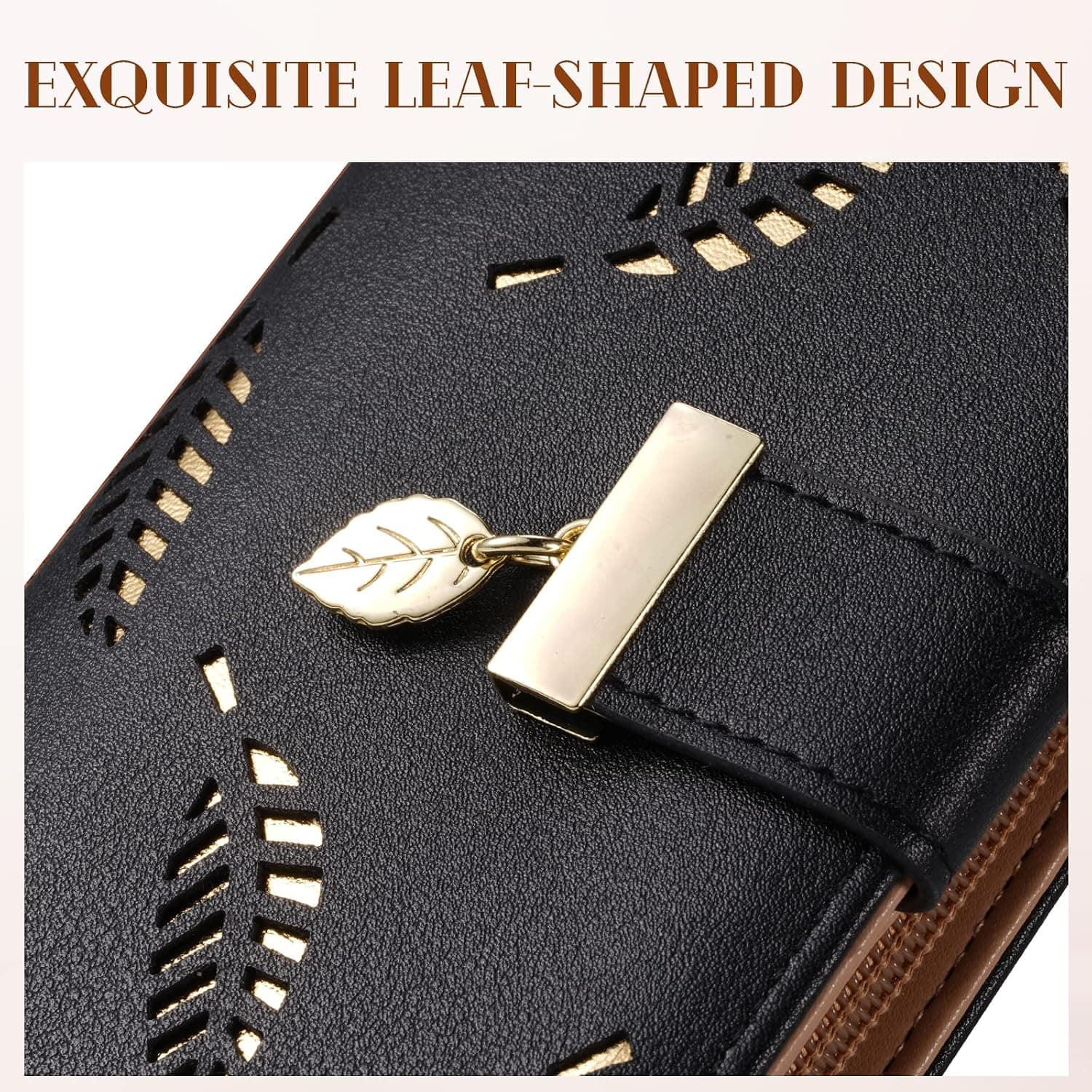 Sweet Cute Chocolate Women's Long Leaf Bifold Wallet Leather Card Holder Purse with Zipper Buckle and Elegant Clutch Design for Everyday Use — 5 of 5