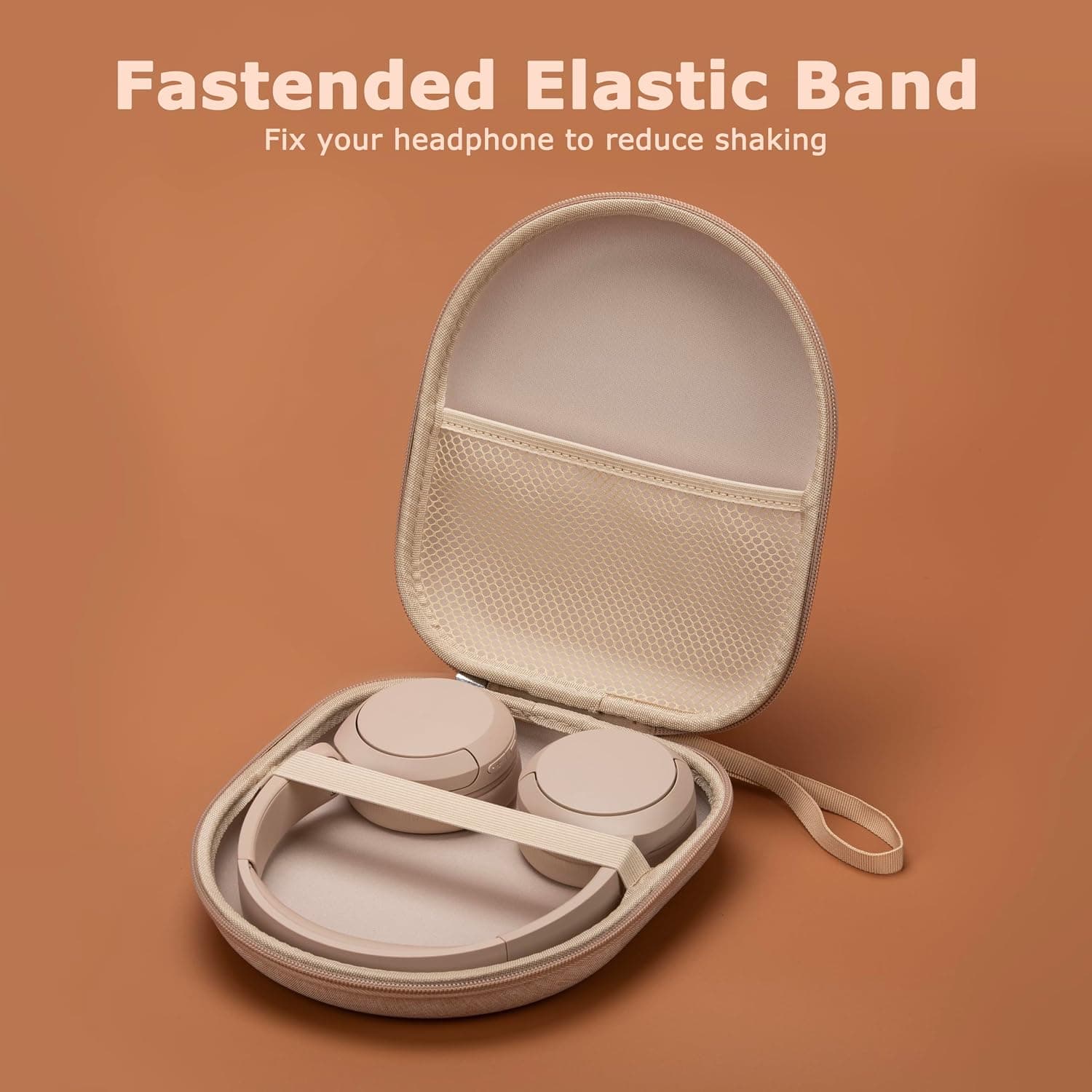 Universal Beige Headphone Case with Hard Shell Exterior, Soft Interior Lining, Accessory Pocket and Secure Zip Closure for Travel and Storage — 4 of 4