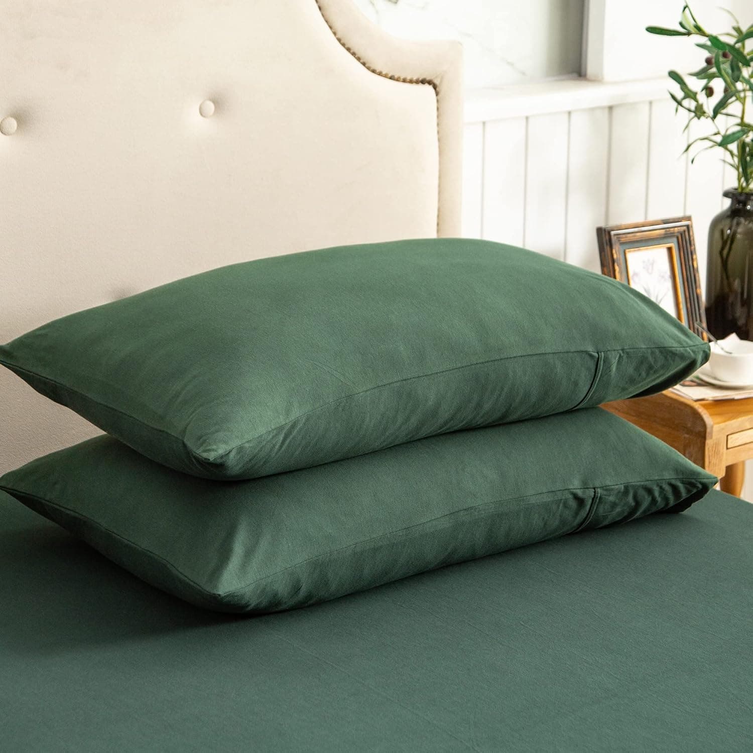 PURE ERA Jersey Knit Pillow Cases in Solid Forest Green Standard Size Made from Ultra-Soft Breathable T-Shirt Cotton Material with Enclosure — 2 of 4
