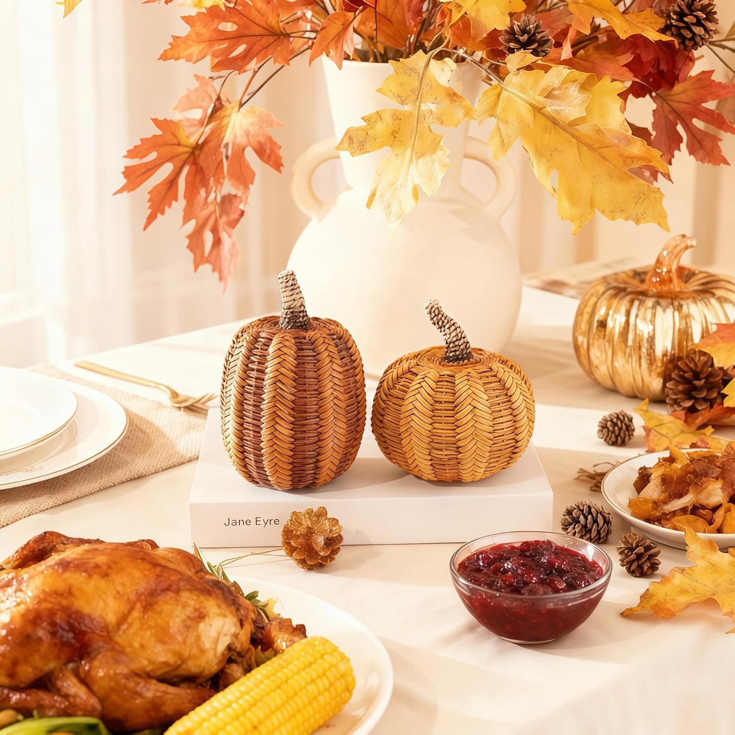 Resin Pumpkin Decorations 2-Piece Set with Detailed Autumnal Fall Harvest Design for Tabletop Mantel Centerpiece Indoor Holiday Home Decor — 3 of 5