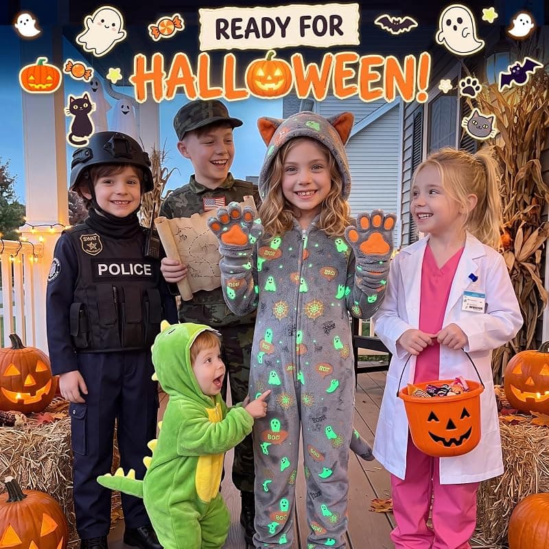 Joycover Halloween Cat Costume for Girls Kids Glow in the Dark Cat Onesie with Soft Hooded Design and Comfortable Lightweight Fabric — 3 of 5