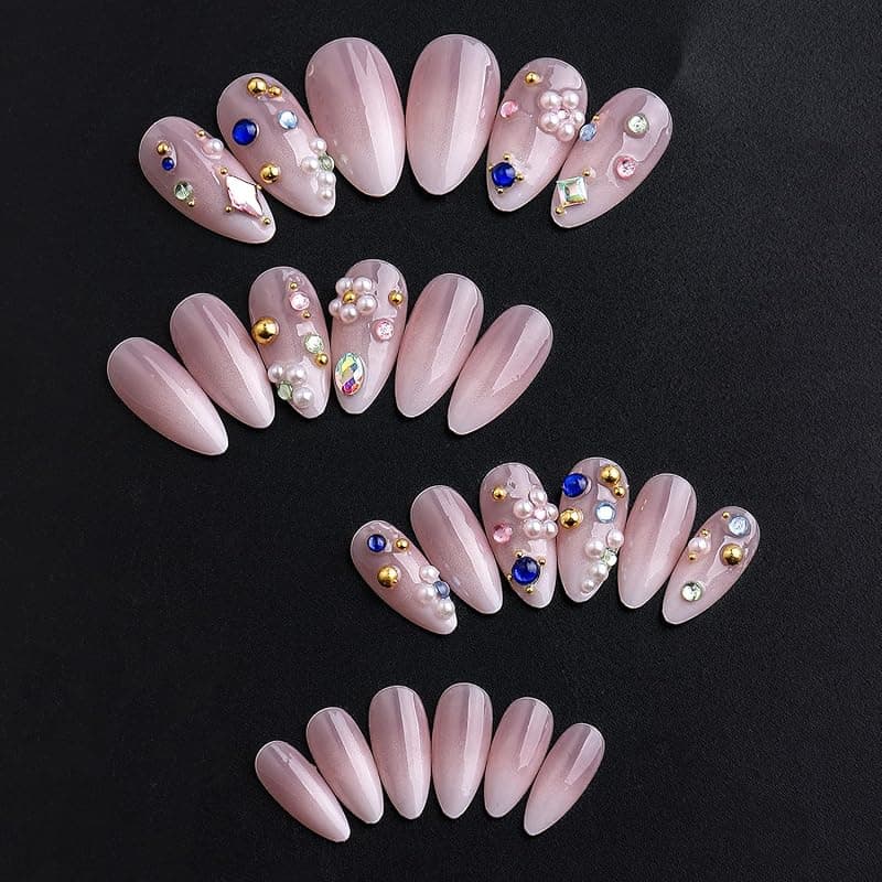 Luxury Rhinestones Press On Nails Medium Almond Shape with 12 Different Sizes and Complete 24-Piece Nail Kit for Easy At-Home Manicures — 2 of 5