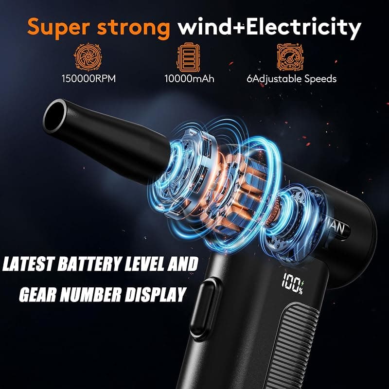 Compressed Air Duster Electric with 150000RPM Motor, 10000mAh Battery, LED Light and 6-Gear Adjustable Keyboard Cleaner for Computer Dusting — 2 of 5